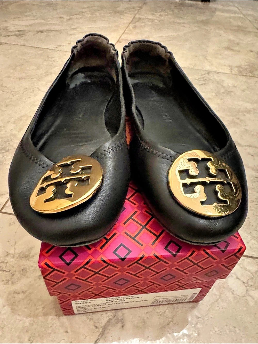 Tory Burch Minnie Travel Ballet Flat Leather Ballet Flats Black US 8